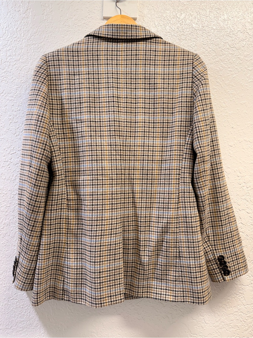 GAP Double Breasted Plaid Blazer Size 8 Wool Blend Houndstooth Blue Lined - Picture 3 of 11